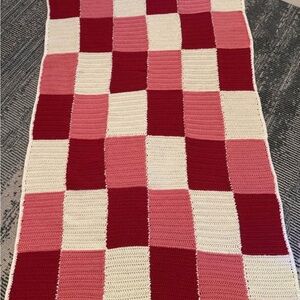 Handmade Cotton Red and Pink Checkered Knit Blanket